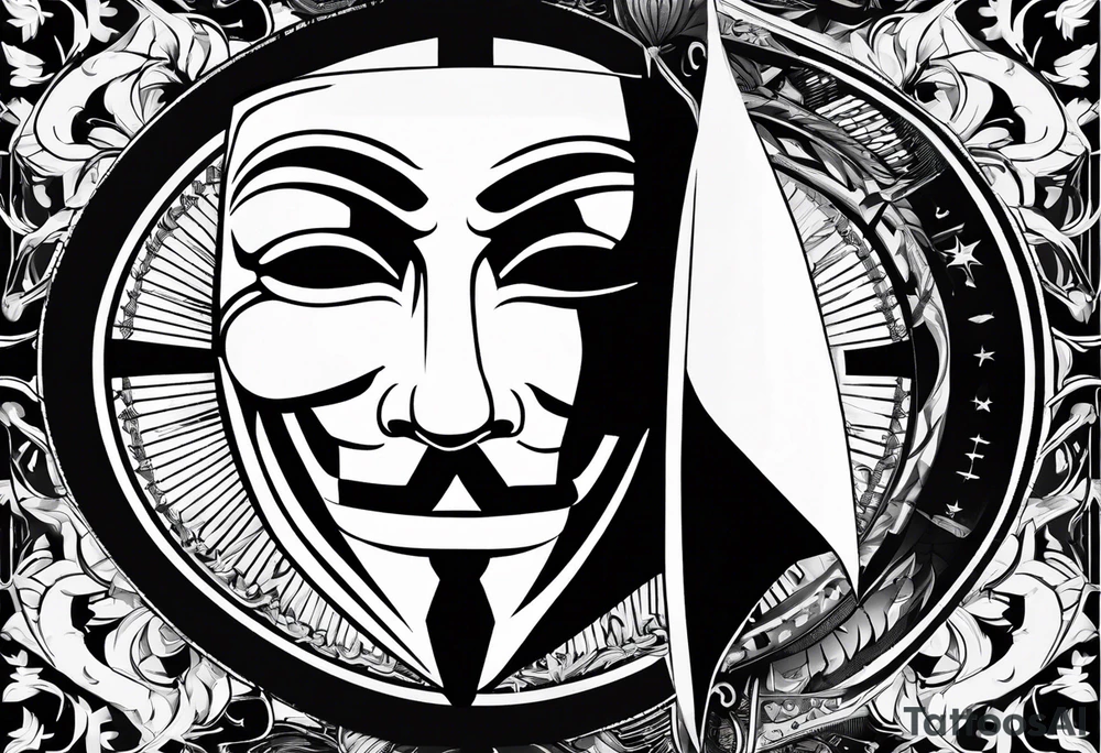 Centered v for vendetta, mask only. No hat. Vintage compass surround. tattoo idea Centered v for vendetta, mask only. No hat. Vintage compass surround. tattoo idea