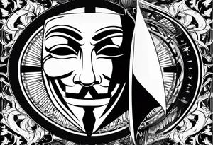 Centered v for vendetta, mask only. No hat.   Vintage compass surround. tattoo idea