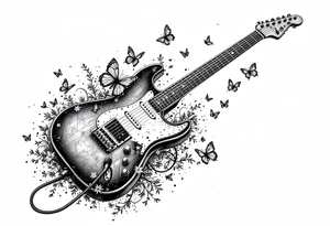 An electric guitar plugged into an amp with butterflies flying around it in memory of tattoo tattoo idea