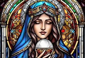 holy saint woman with halo stained glass holding a chalice tattoo idea