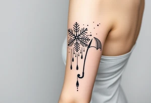 A snowflake melting and turning into rain drops and the rain drops cascading over and umbrella tattoo idea