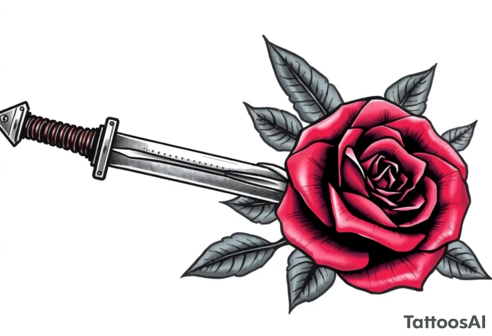 sword with a broken tip passing through a rose tattoo idea