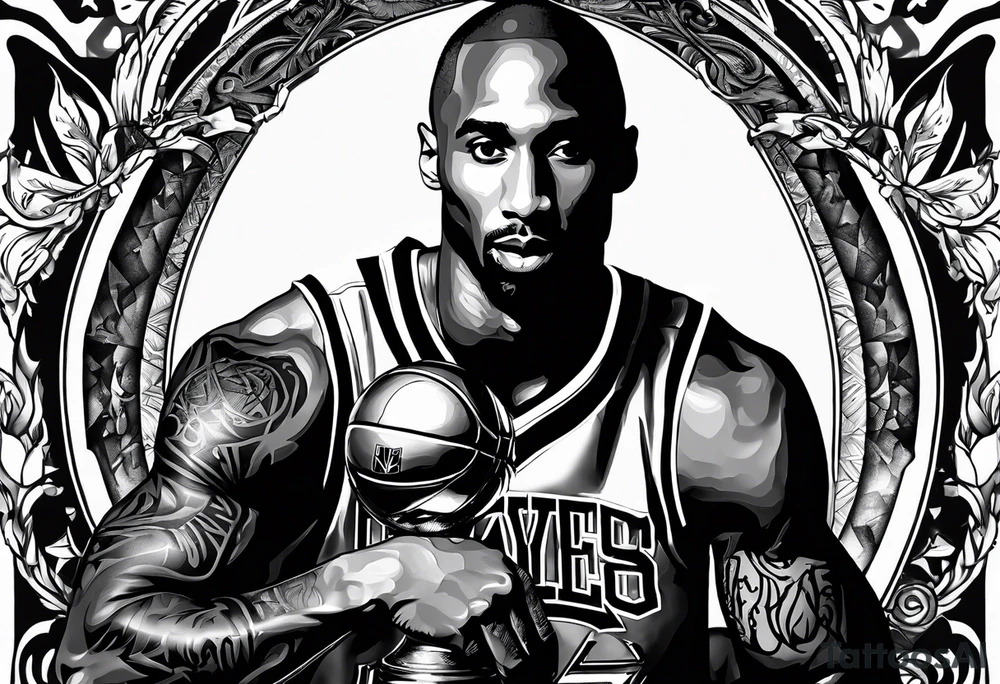 Kobe Bryant holding the NBA final championship trophy tattoo idea