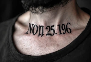 A bold black Roman numeral date across the collarbone, symbolizing a life-changing moment. tattoo idea