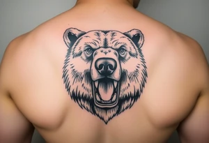 majestic grizzly bear staring with the mouth closed and no teeth showing tattoo idea