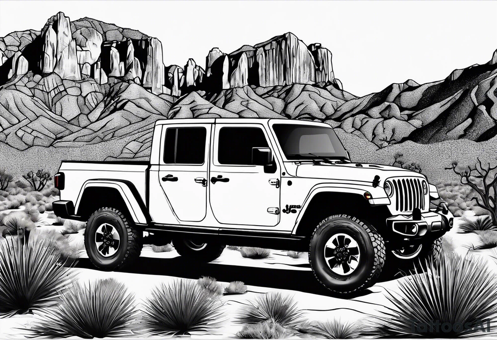 jeep gladiator dessert mountain Joshua tree tattoo idea