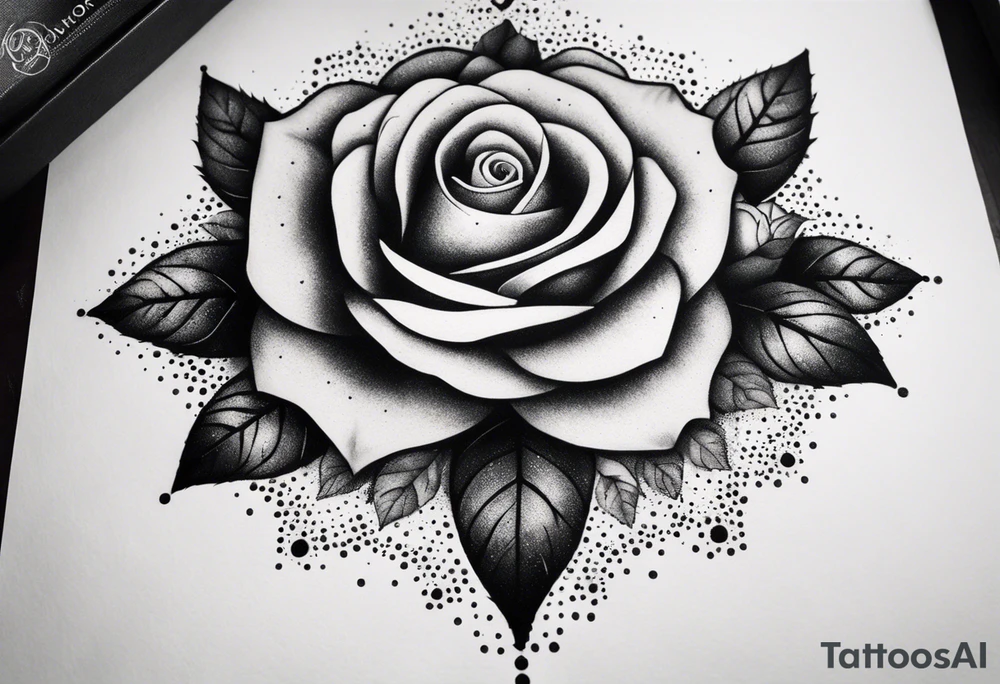 Tesseract with big roses and small stars around it tattoo idea