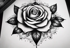 Tesseract with big roses and small stars around it tattoo idea