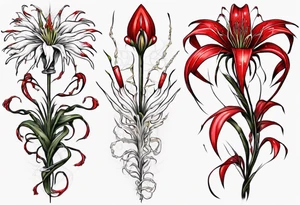 Red spiked spider lily a snake wrappes around the stem of the flower. tattoo idea