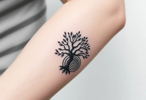 Tree with few leaves, with a SPIRAL line starting from the left side of tree and spiraling outward in a clockwise direction tattoo idea