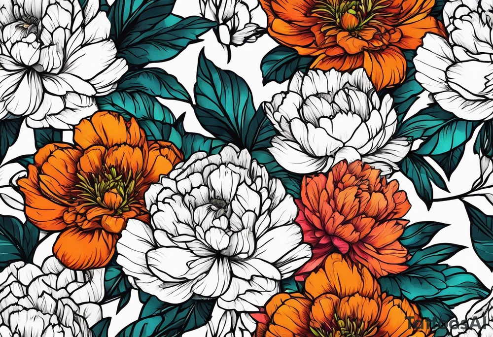 neon floral peonie clip art tattoo idea