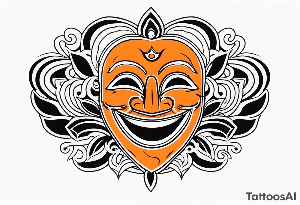 Laughing mask that is orange and black tattoo idea