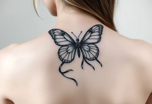 ethereal butterfly with flowing silk ribbons in moonlight tattoo idea