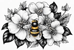 Small tattoo. There’s a hydrangea and a bee but they are not touching. The bee is small and to the left of the hydrangea. tattoo idea