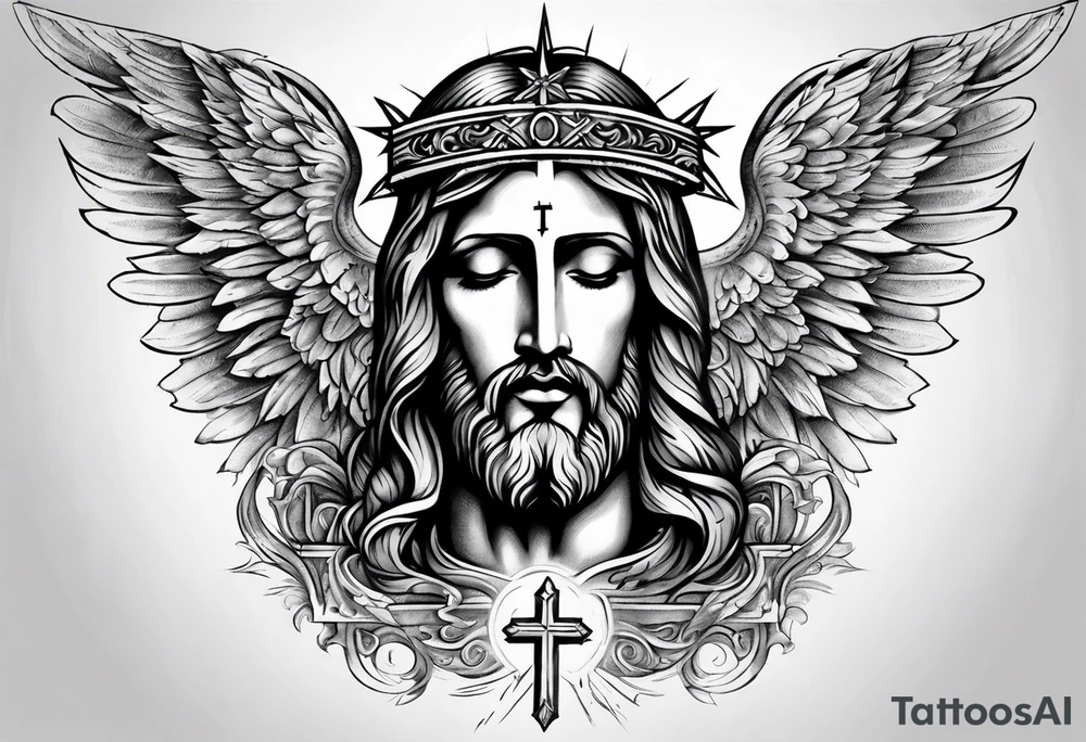 christianity cross jesus with wings around it tattoo idea