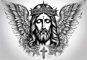 christianity cross jesus with wings around it tattoo idea