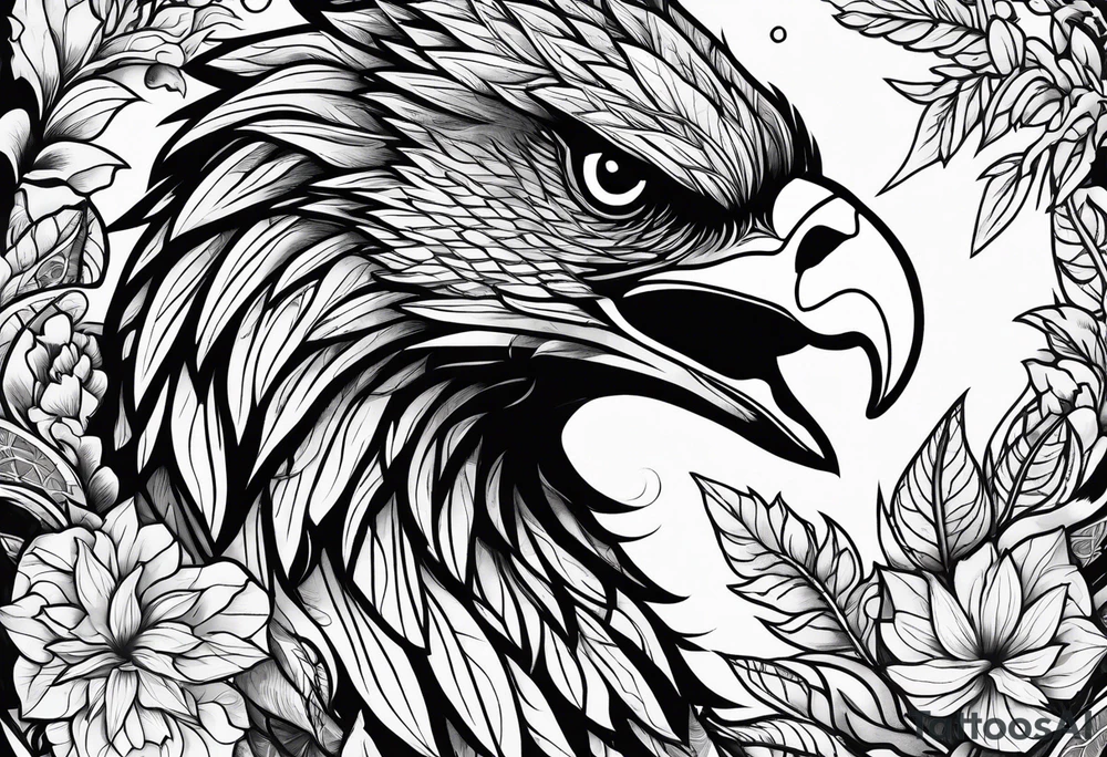 Eagle, Tasmanian devil, black swirl filler, snake, leaves tattoo idea