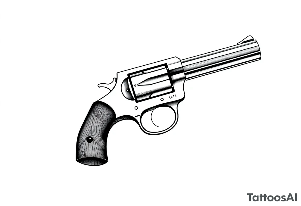 Actual size Revolver .45 caliber elegant but simple art work on gun. tattoo idea