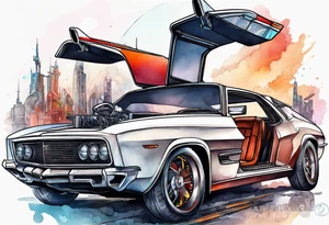 futuristic time machine flying car tattoo idea