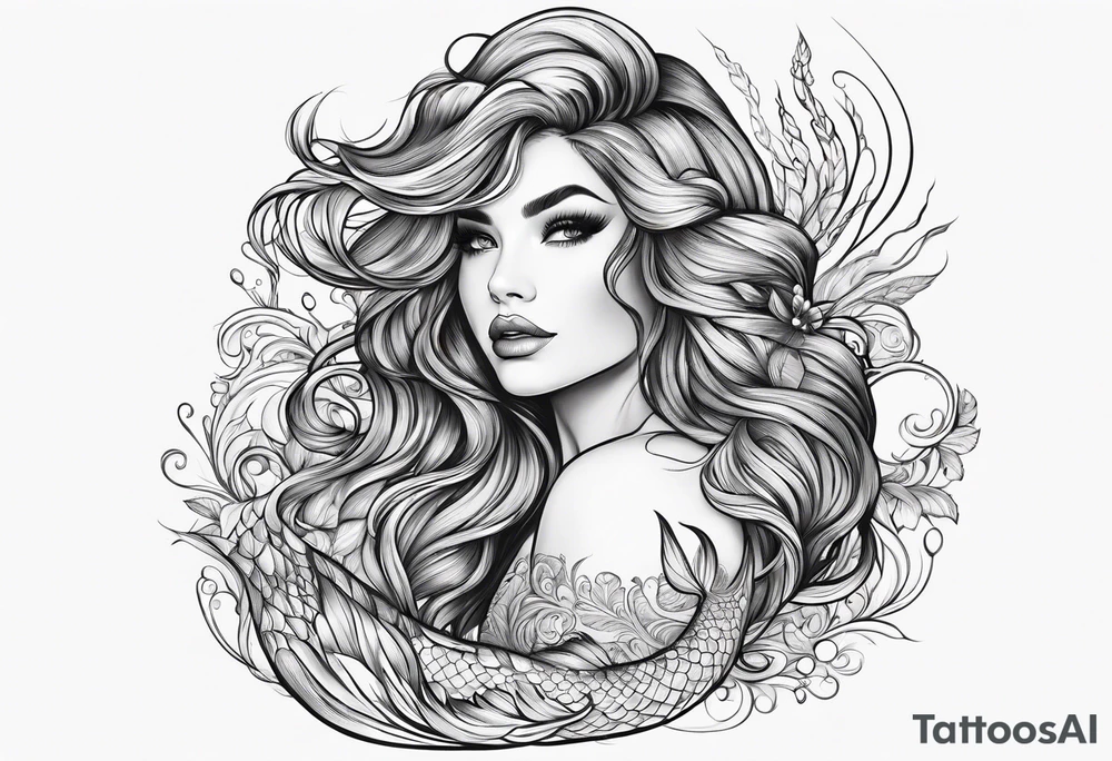 Wildly flowing mermaid hair tattoo idea