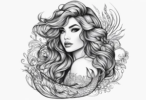 Wildly flowing mermaid hair tattoo idea