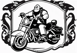 Shrek wearing leather riding a Harley Davidson tattoo idea