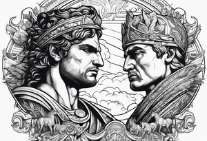 rome, fight, freedom, gods, mytology, fire, hourses, clouds, tattoo idea