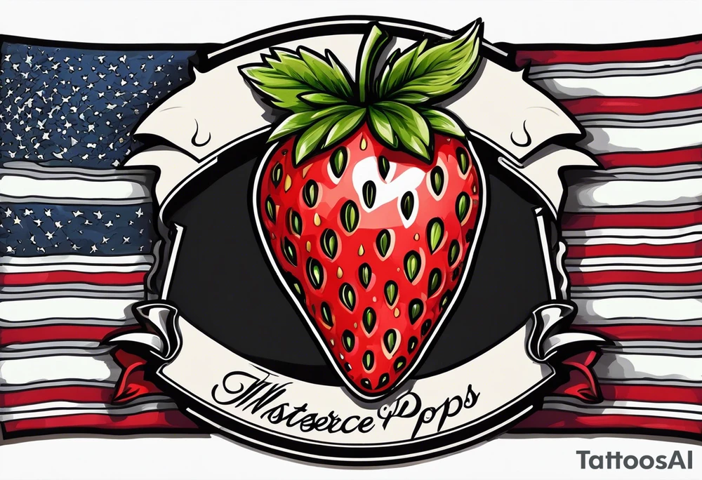 American traditional simple single  Strawberry with banner across it that says Pops tattoo idea