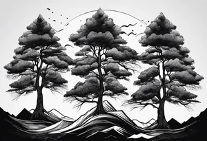 Three mountains three trees with roots tattoo idea