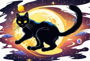 Black Cat with yellow eyes, floating in space tattoo idea