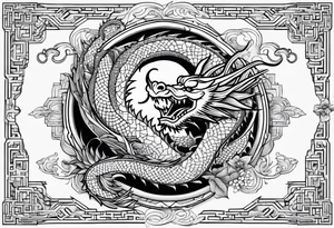Boussole avec toute les directions avec dragon asiatique avec leur perle tattoo idea