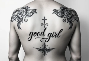 BDSM possessive butt tattoo for female with “good girl” incorporated into it dedicated to him tattoo idea