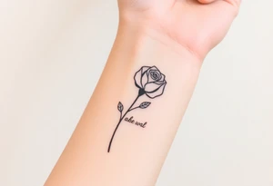 fine-line rose on my inner wrist, with the stem flowing down into a bible verse tattoo idea