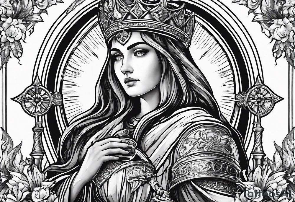 Saint Barbara holding a chalice with cannons and lightning tattoo idea Saint Barbara holding a chalice with cannons and lightning tattoo idea