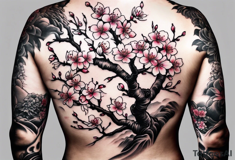 Cherry blossom for back tattoo but Don't cut the photo tattoo idea