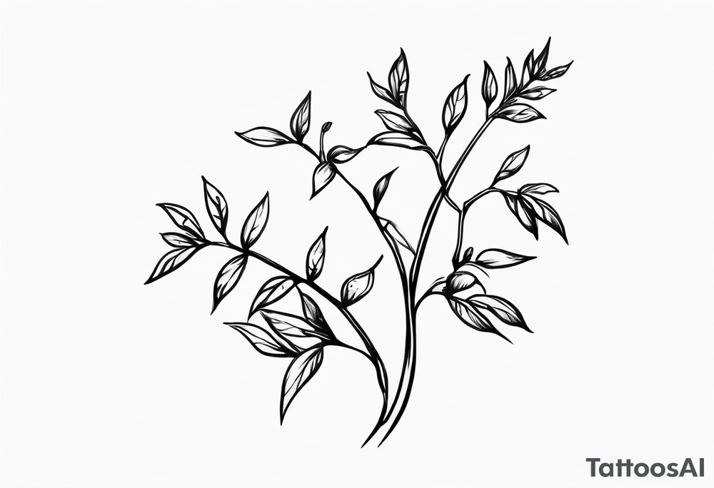 A rugged stem wrapping around with small amount of vines tattoo idea