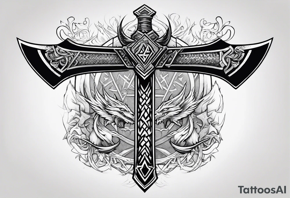 Valhalla valknut sword axe Dragon tattoo idea