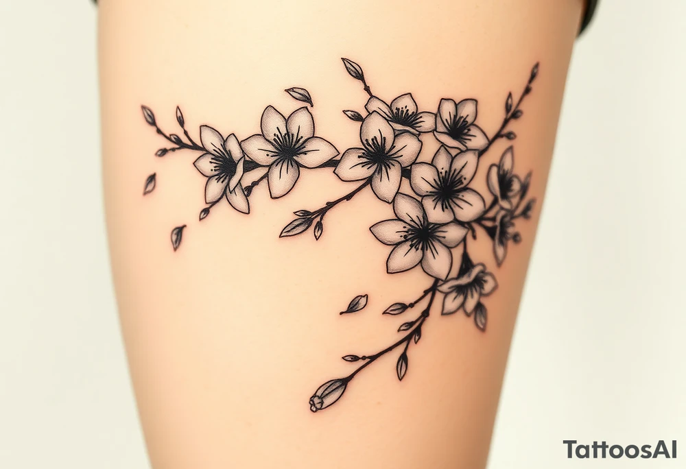 delicate cherry blossoms swirling in spring breeze with petals tattoo idea