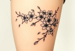 delicate cherry blossoms swirling in spring breeze with petals tattoo idea