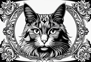 Long hair cat, regal, face black and white tattoo idea