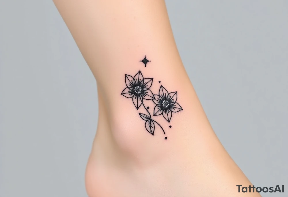 Hexagon Leo larkspur and water lilies tattoo idea