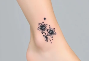 Hexagon Leo larkspur and water lilies tattoo idea