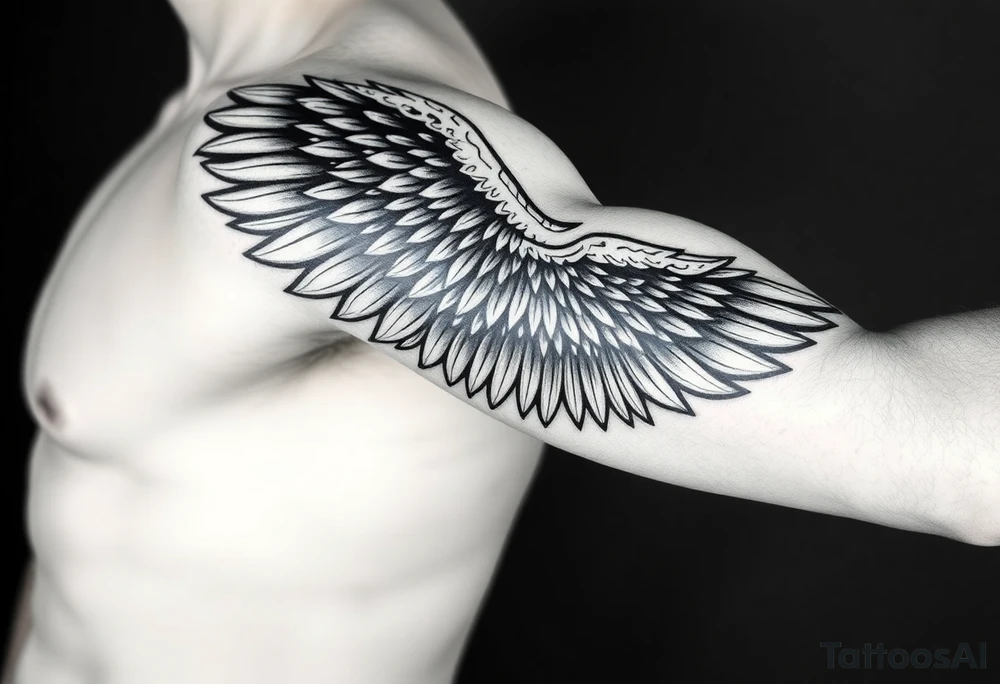 Shoulder to elbow wing tattoo idea