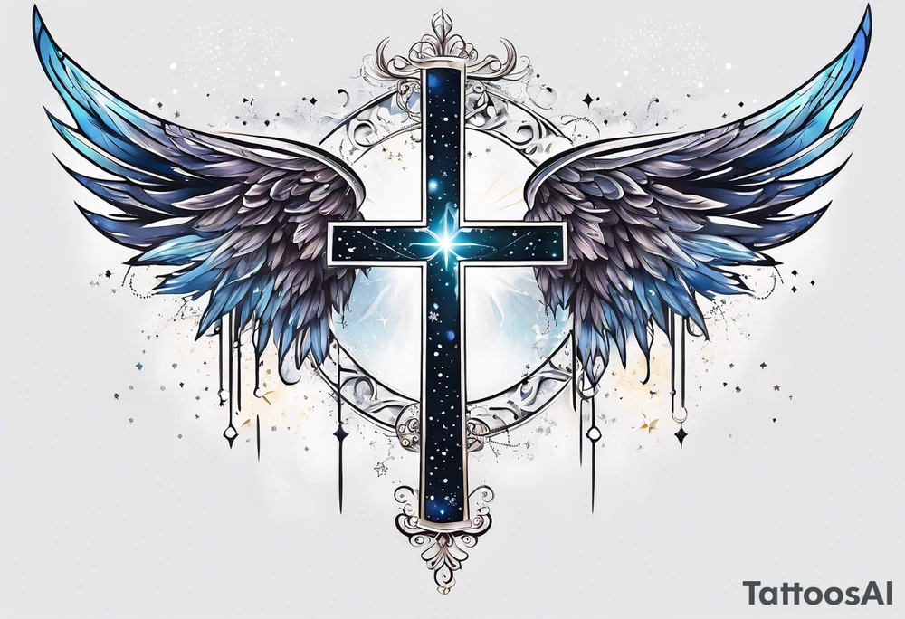 Constellation, Angel wing , snow , cross tattoo idea
