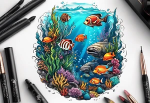 Underwater diving scene tattoo idea