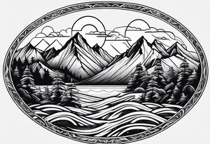 Mountains and ocean waves tattoo idea