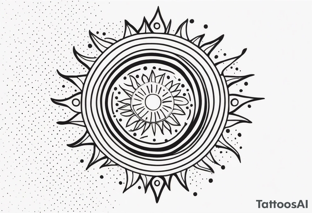 simple sun made of black dots and circles tattoo idea