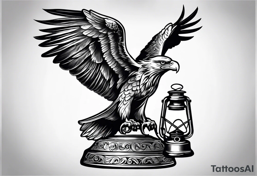 Oil lamp with an eagle next to it tattoo idea