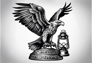 Oil lamp with an eagle next to it tattoo idea