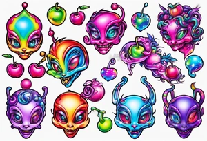 Lisa Frank cherry alien tattoo idea